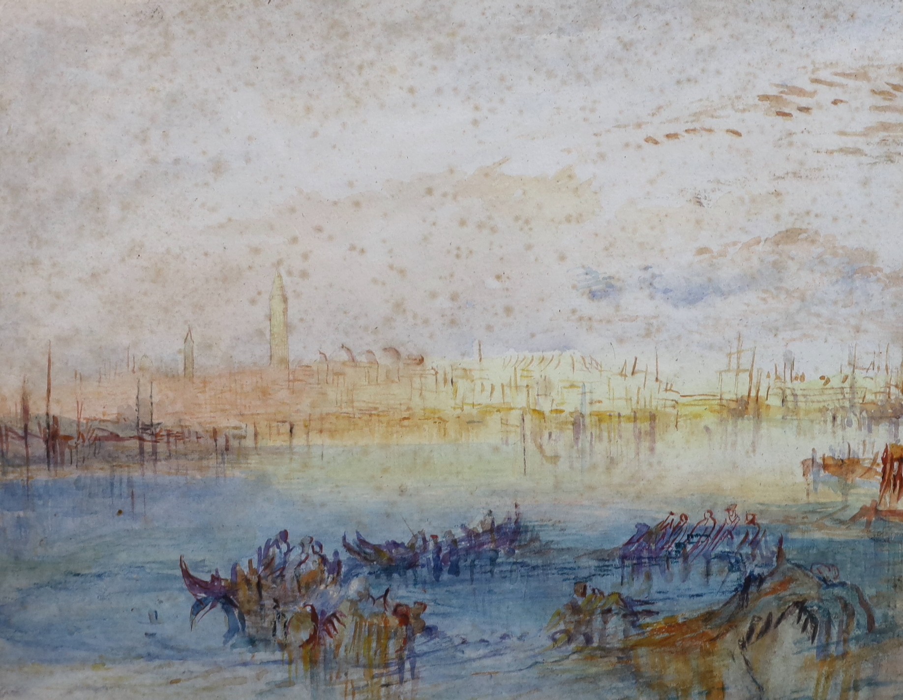 Follower of Joseph Mallord William Turner (British, 1775-1851), View of Venice from the Canale di San Marco with the Campanile and Domes of San Marco in the Distance, watercolour, 24 x 30cm